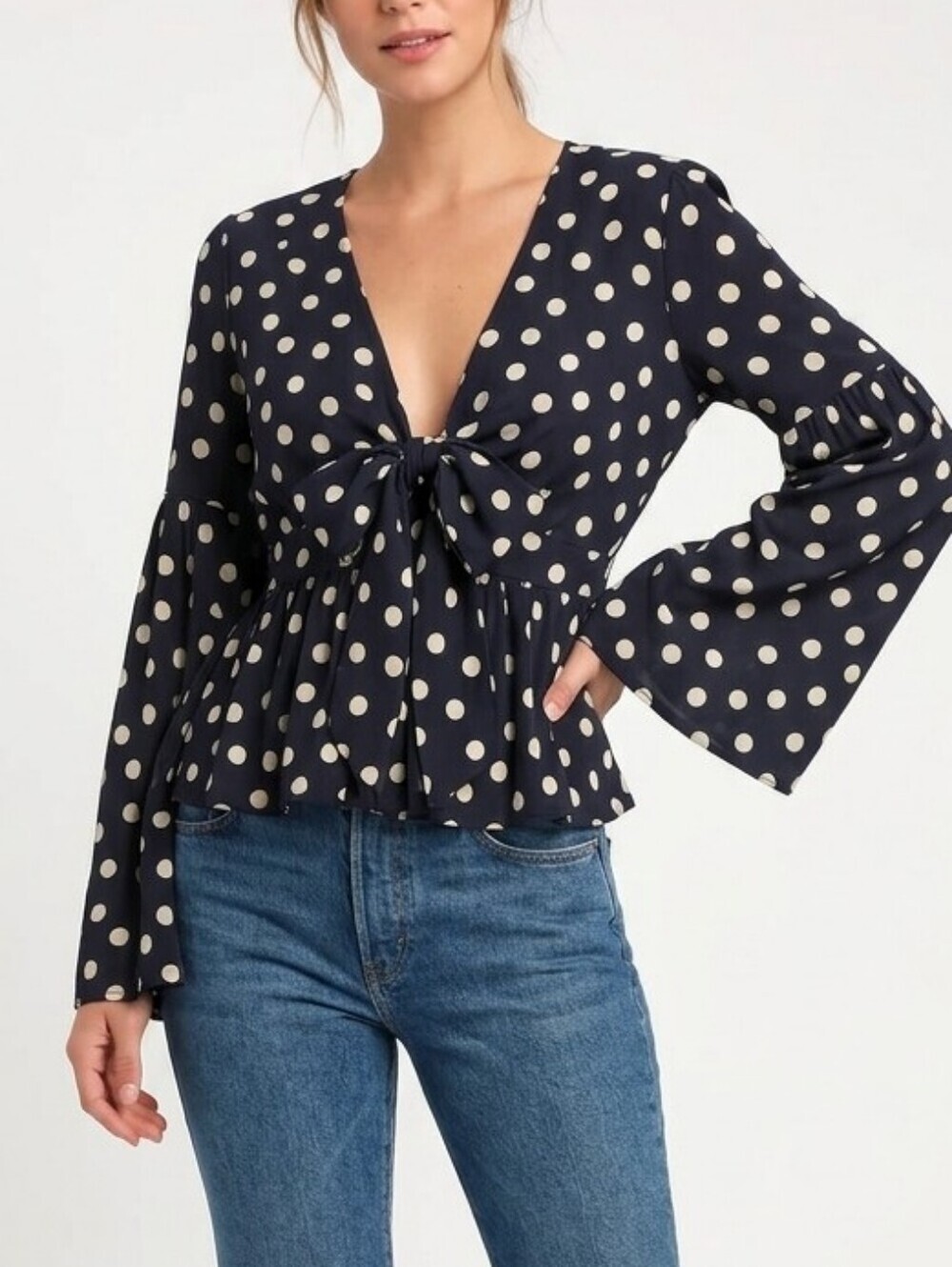 Vici Tie Front Polka Dot Top